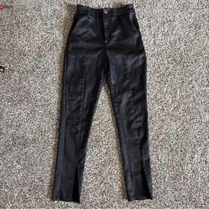Black Coated Skinny Pants 4High Waist Split Ankle Leggings Grunge Party Indie